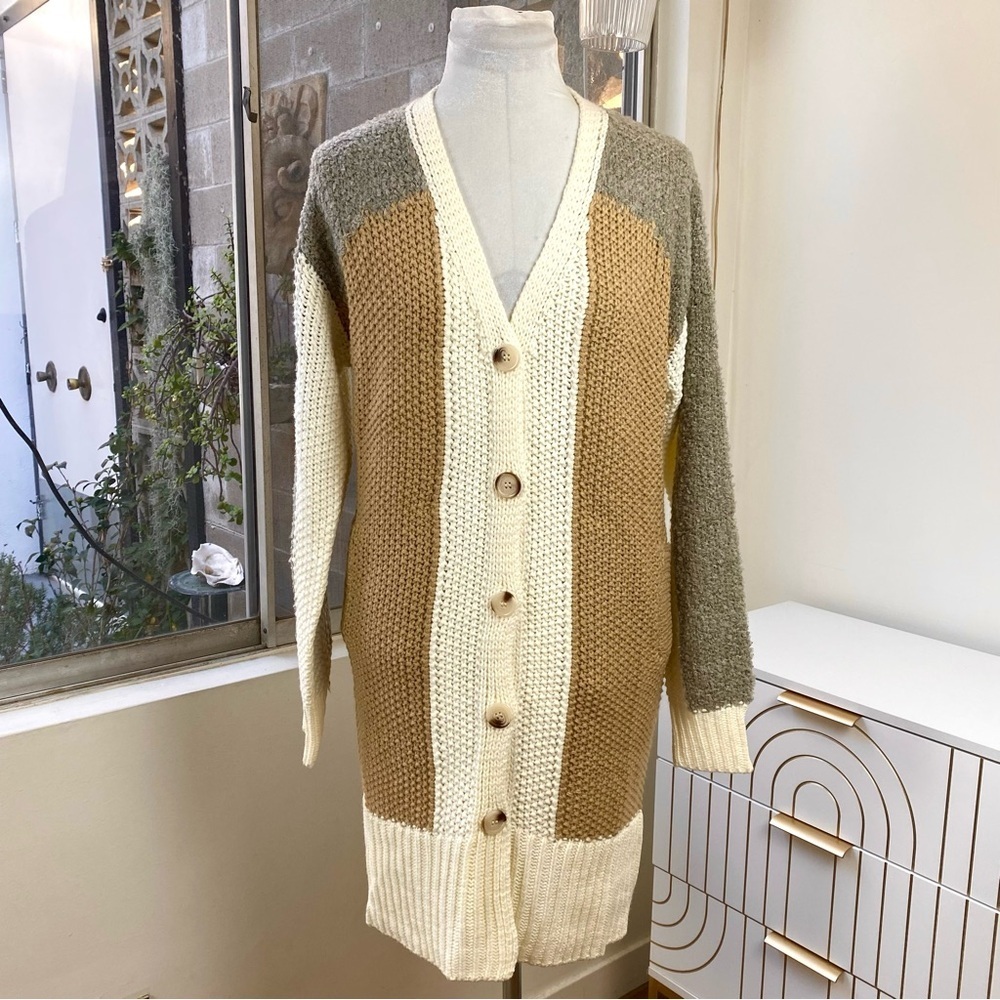 Skies Are Blue NWT Chunky Textured Geometric Knit Longline Cardigan, Size Small